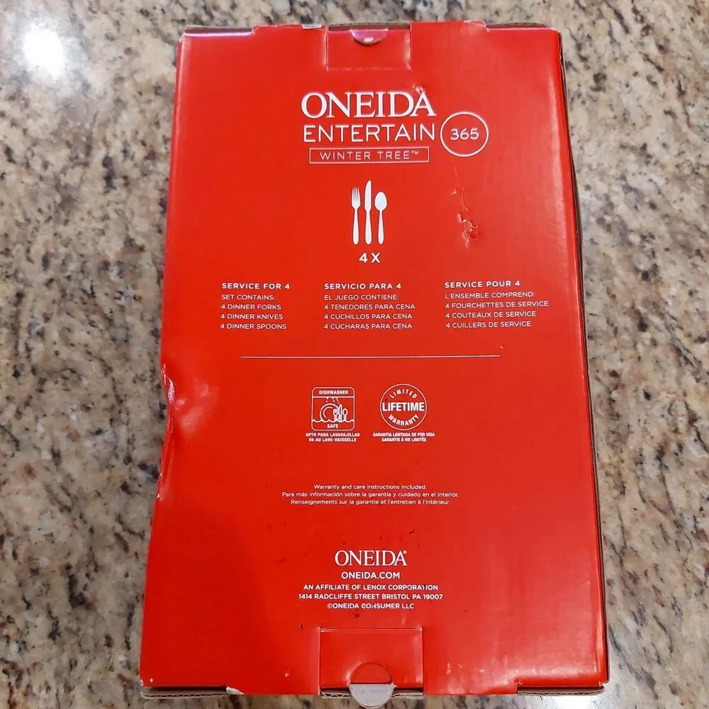NIB ONEIDA WINTER TREE Holiday Design 12 Pc Stainless Flatware Set Service for 4